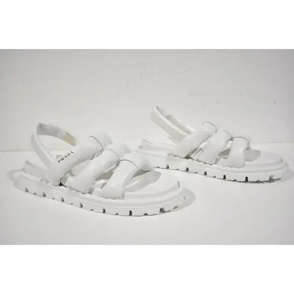 Prada Blow White Padded Leather Logo Strappy Slingback Sport Sandal Flat 40 - Picture 4 of 10